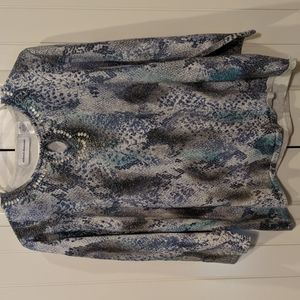 Alfred dunner blue snake skin embellished medium blouse